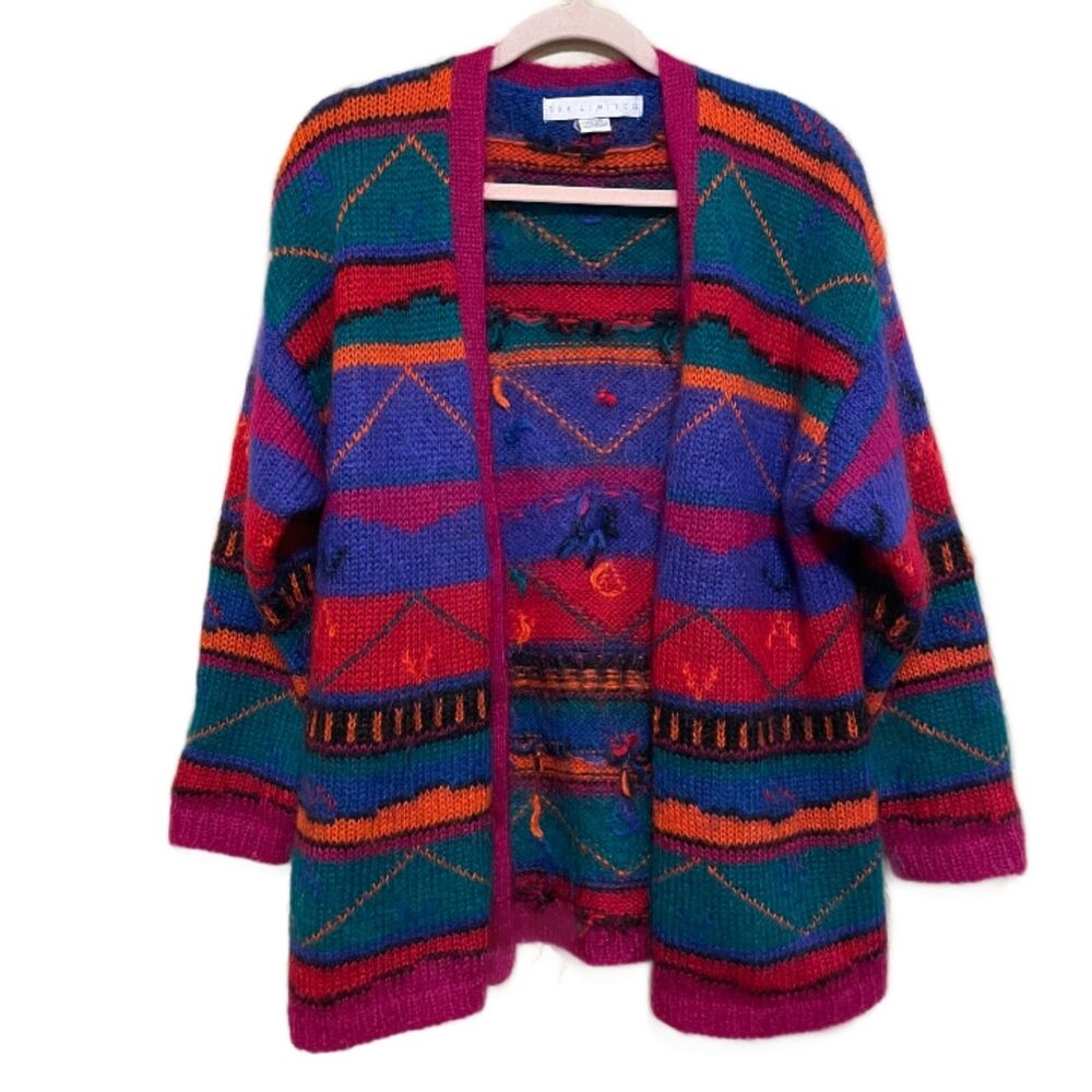 VTG Limited Mohair Geometric Long Cardigan Sweater Small